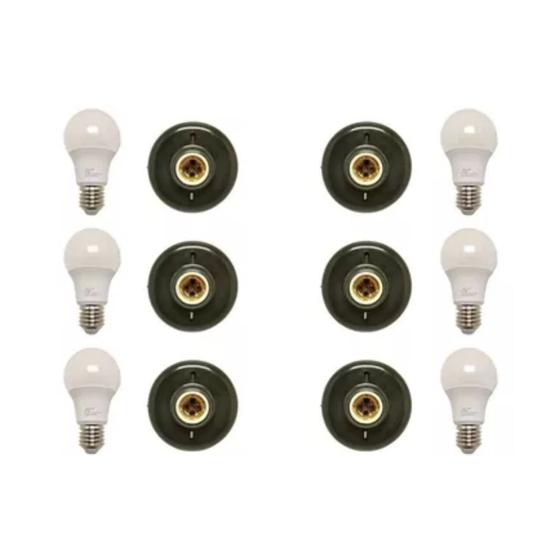 Imagem de Kit 6 Plafon Pvc Preto Bocal E27 + 6 Lampadas 9w