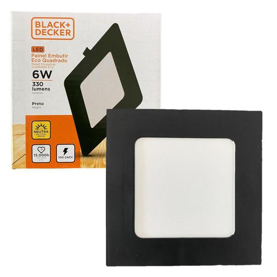 Imagem de Kit 6 Plafon Quadrado Embutir 6w Preto 12x12 Branco Neutro 4000K