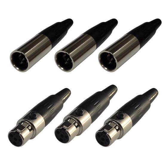 Imagem de Kit 6 Plug Mini Xlr Macho E Fêmea 4 Pinos Profissional