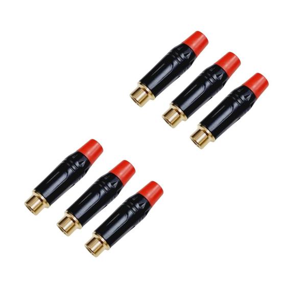 Imagem de Kit 6 Plug Rca Fêmea Profissional Preto Dourado Mxt