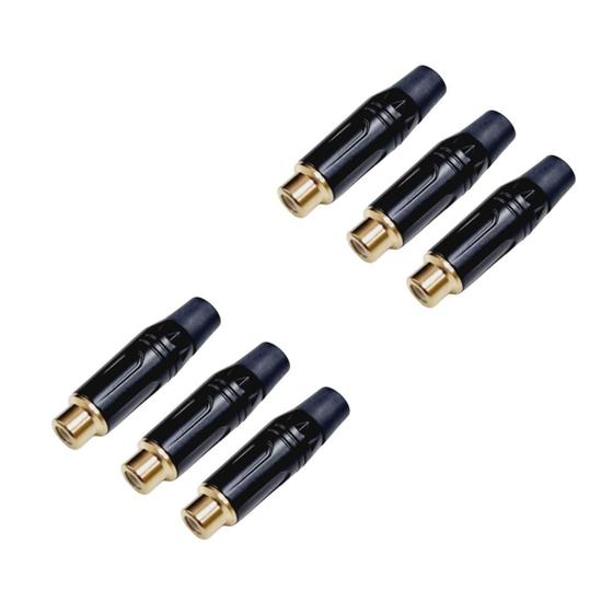 Imagem de Kit 6 Plug Rca Fêmea Profissional Preto Dourado Preto Mxt