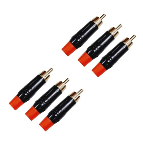 Imagem de Kit 6 Plug Rca Macho Metal Profissional Preto Dourado Mxt