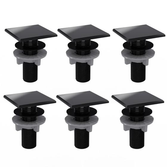 Imagem de Kit 6 Plug Tapa Furo Preto Acabamento Quadrado Torneira Balcão Parede Bidê Blukit 50mm