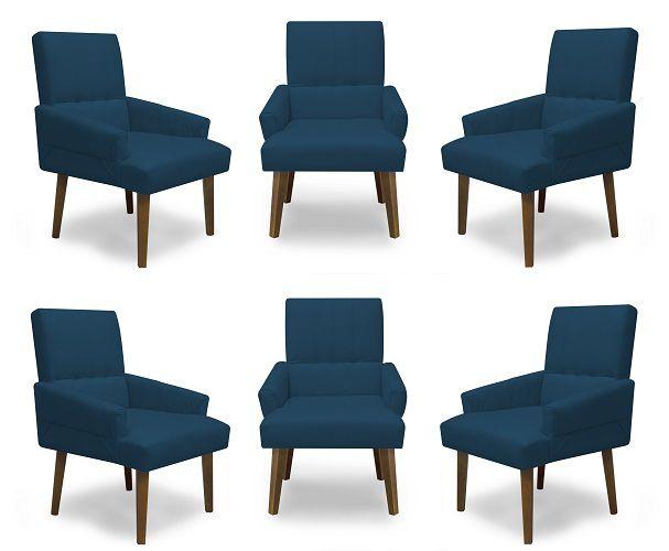 Imagem de Kit 6 Poltronas Cadeiras Decorativa Sala de Jantar Itália Suede Azul Marinho - MeuLar Decorações