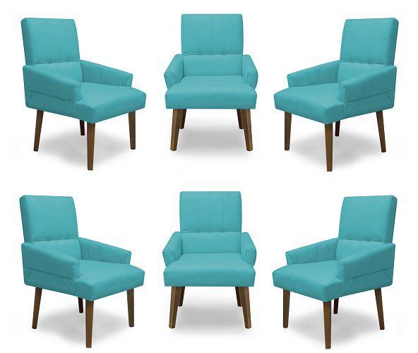 Imagem de Kit 6 Poltronas Cadeiras Decorativa Sala de Jantar Itália Suede Azul Turquesa - MeuLar Decorações