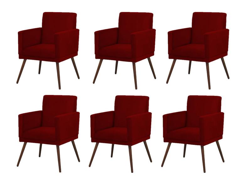 Imagem de Kit 6 Poltronas Decorativa Lari Base Recepção Suede Bordô