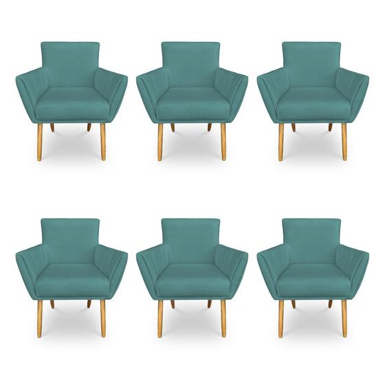 Imagem de Kit 6 Poltronas Decorativa Leticia Suede Pés Palito Castanho - Pallazio