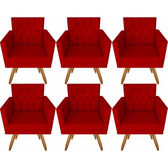 Imagem de Kit 6 Poltronas Decorativas Escritório Capitonê Vermelho