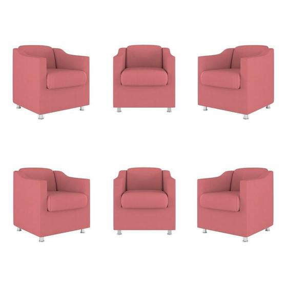 Imagem de Kit 6 Poltronas Decorativas Reforçada Consultório Sala Suede