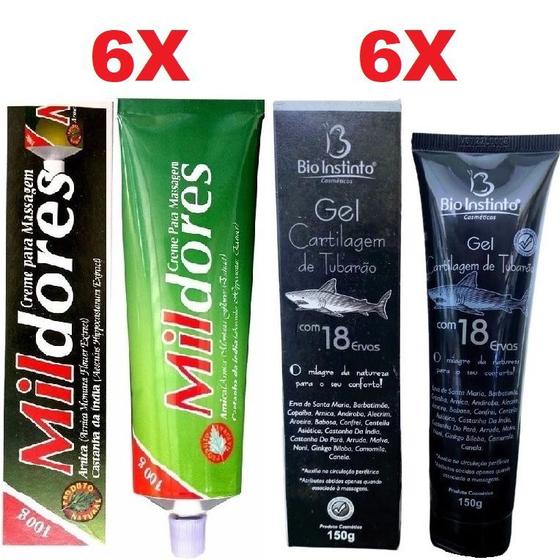 Imagem de Kit 6 Pomada Massageadora Mil Dores + 6 Gel Massageador Cartilagem de Tubarão