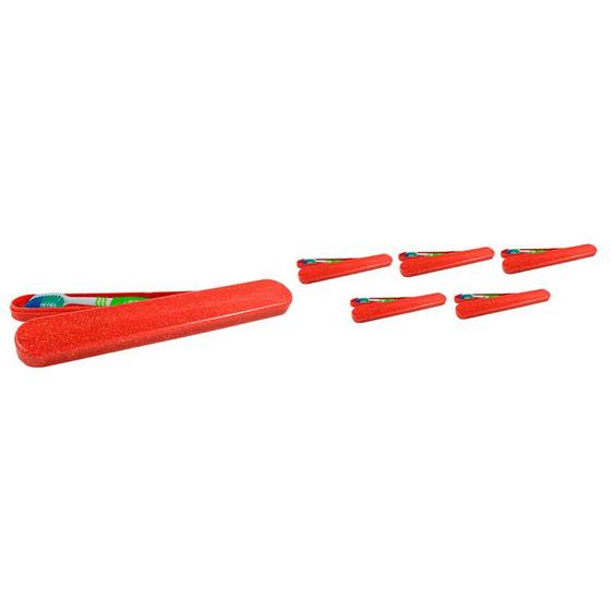 Imagem de Kit 6 Porta Escova Dental Fibra Madeira Vermelho