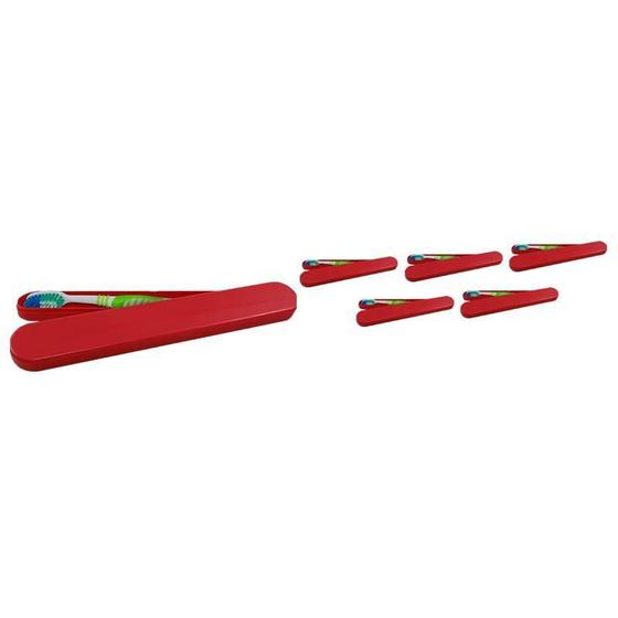 Imagem de Kit 6 Porta Escova Dental Vermelho Plástico