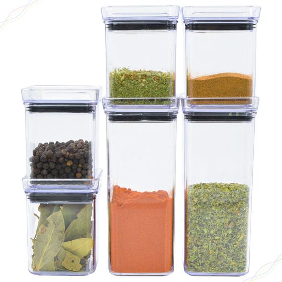 Imagem de Kit 6 Porta Tempero e Condimentos Hermético Empilhável Lumini Paramount