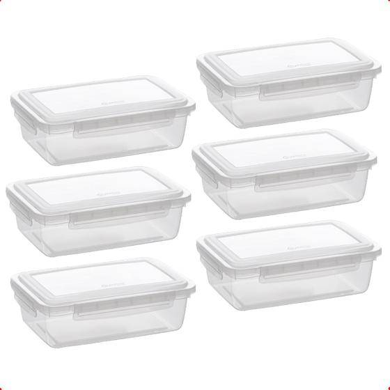 Imagem de Kit 6 Pote de Plástico Alimentos Retangular C/ Travas 1,1 L
