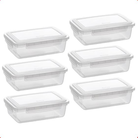 Imagem de Kit 6 Pote De Plástico Alimentos Retangular Com Travas 1,1 L