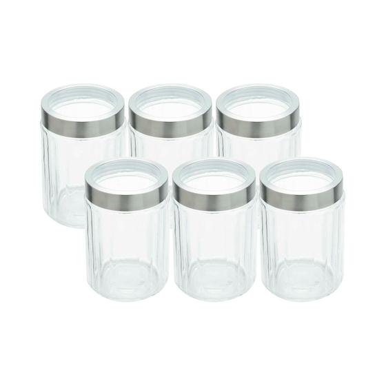 Imagem de Kit 6 Pote de Vidro Porta Mantimentos Vidro com Tampa Inox para Grãos Cereais 1200ml 18cm Lyor