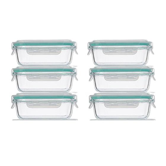 Imagem de Kit 6 Pote Hermético Compacto Marmita Fit 370ml Vidro Resistente Design Elegante Empilhável