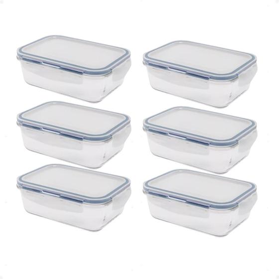 Imagem de Kit 6 Pote Hermético Retangular 330Ml Microondas Lehavi