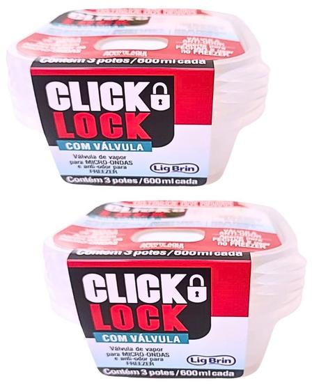 Imagem de Kit 6 Pote Transparente Com Tampa Branca 600ml Com Válvula Para Microondas Freezer LigBrin