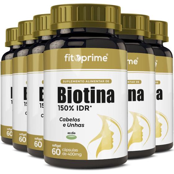 Imagem de Kit 6 Potes Biotina 45mcg 150% IDR 60 Cápsulas Fitoprime