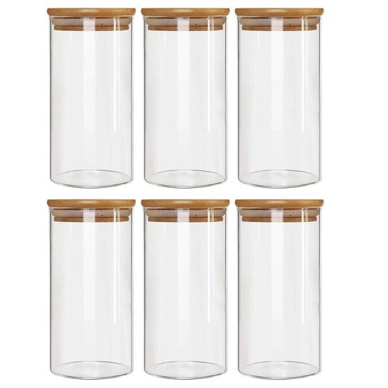 Imagem de Kit 6 Potes Borossilicato Hermético Tampa Bambu 800ml Class