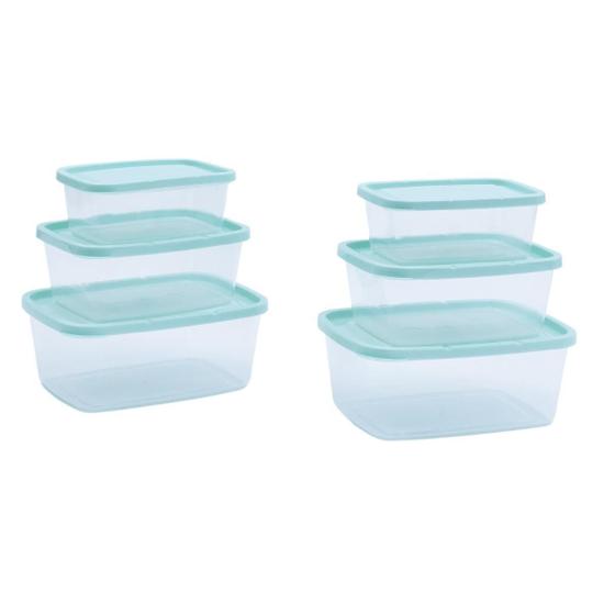 Imagem de Kit 6 Potes De Plástico Quadrado Com Tampa 250Ml, 500Ml E 1L