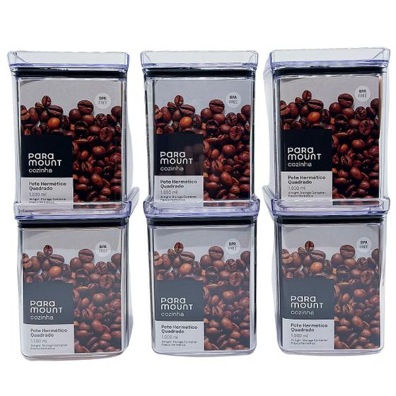 Kit 6 Potes Hermético Quadrado de Acrílico 1 Litro - Paramount Menor preço em Kit 6 Potes Hermético Quadrado de Acrílico 1 Litro - Paramount