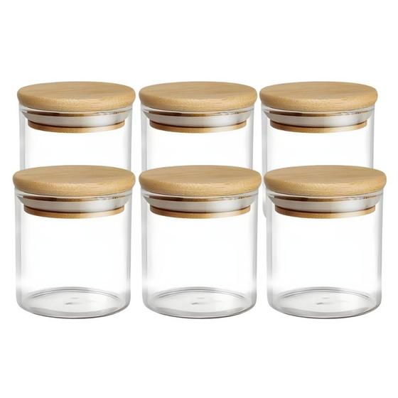 Kit 6 Potes Herméticos de Vidro com Tampa de Bambu 200ml