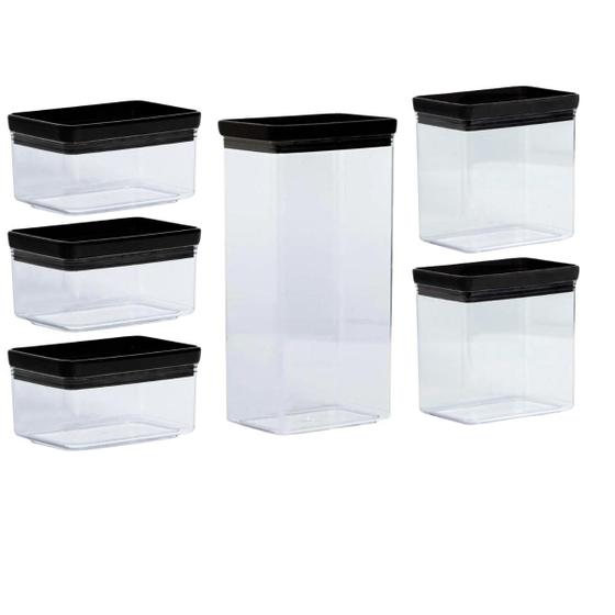 Imagem de Kit 6 Potes Hermeticos Lummini Retangular Black Paramount