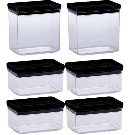 Imagem de Kit 6 Potes Herméticos Retangular Lumini Black 580/1300ml