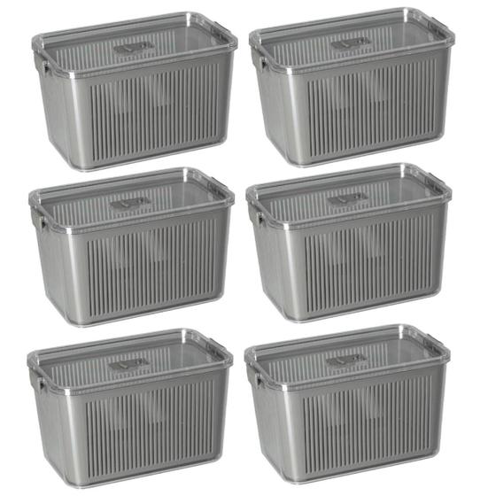 Imagem de Kit 6 Potes Herméticos Slim Multiuso 4.470 ML Cinza