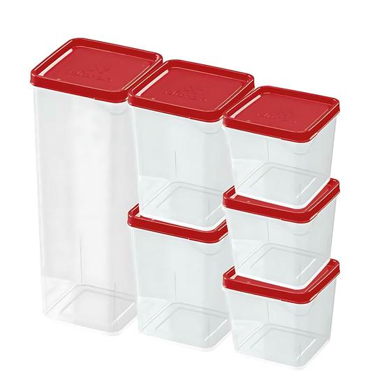 Imagem de Kit 6 Potes Modulares Porta Mantimentos Bpa Free Tampa Verm