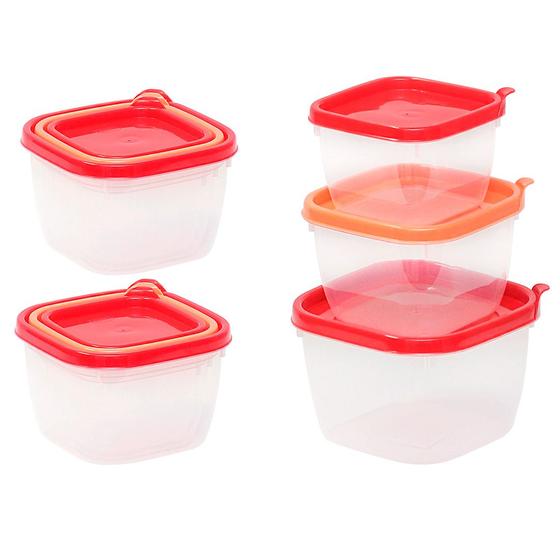 Imagem de Kit 6 potes plástico para mantimentos alimentos Vasilha marmita tapoer tapuer tupperware plasútil