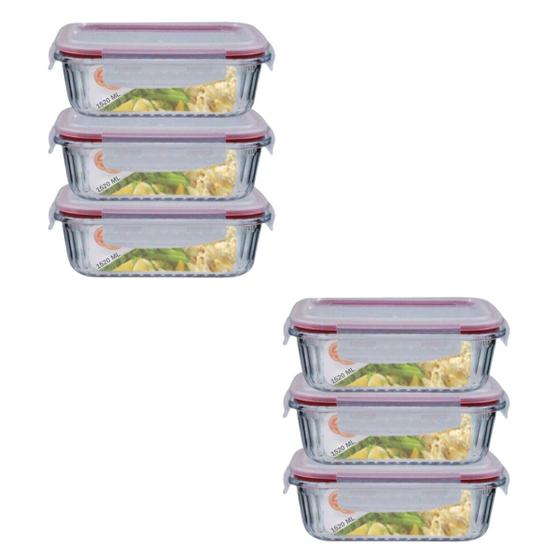 Imagem de Kit 6 Potes Retangular 4 Travas Marmita Canelado 1520ml
