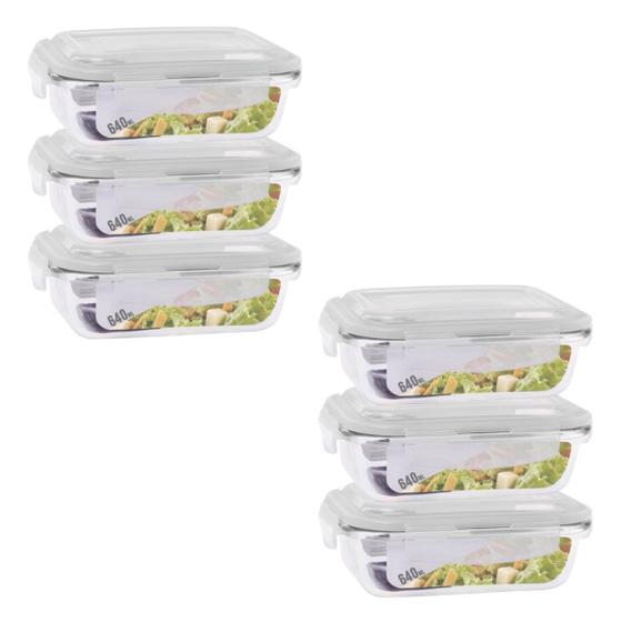Imagem de Kit 6 Potes Retangular 4 Travas Marmita Canelado 640ml