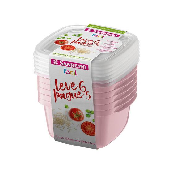 Imagem de Kit 6 Potes Rosa 800ml Plastico Sanremo Pague 5 Leve 6