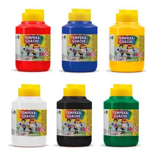 Imagem de Kit 6 Potes Tinta T. Guache Acrilex 250ml 6 Cores Oferta