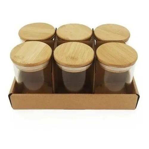 Imagem de Kit 6 Potes Vidro 150Ml Hermético Tampa Bambu