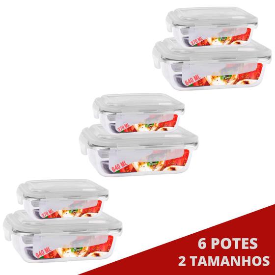 Imagem de Kit 6 Potes Vidro C Tampa 3 De Cada Retangular 370 e 640ml