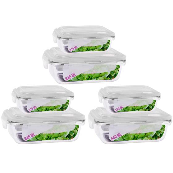 Imagem de Kit 6 Potes Vidro Hermetico 2 Tamanhos Retangular Multiuso