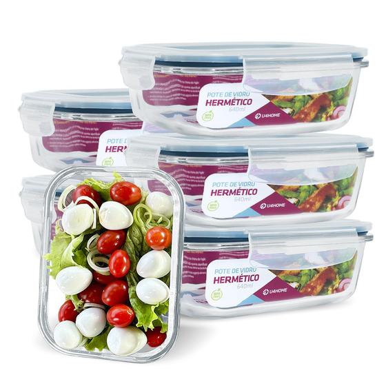 Kit 6 Potes Vidro Hermético 640ml Marmita Fit Microondas Menor preço em Kit 6 Potes Vidro Hermético 640ml Marmita Fit Microondas