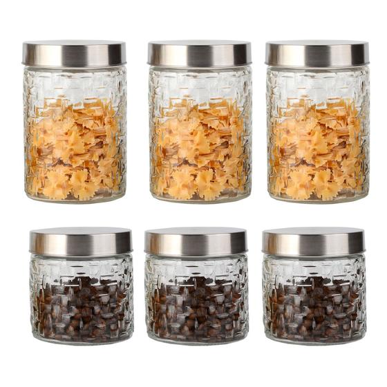 Imagem de Kit 6 Potes Vidro Rattan Tampa Inox 800 e 1200ml Class Home