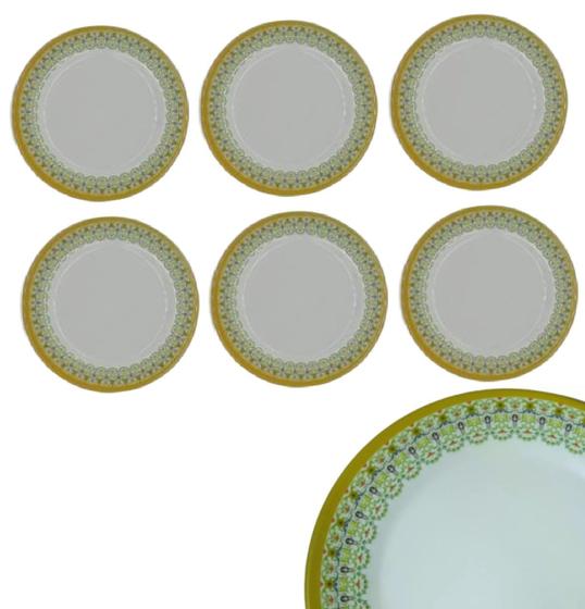 Imagem de Kit 6 Prato Raso 23cm Melamina Decorada Restaurantes Buffet