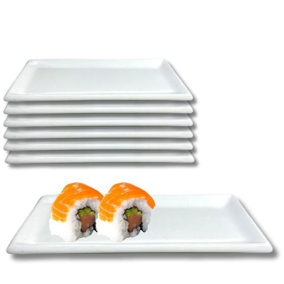 Imagem de Kit 6 Pratos para Sushi Kakusara Retangular Porcelana Branco