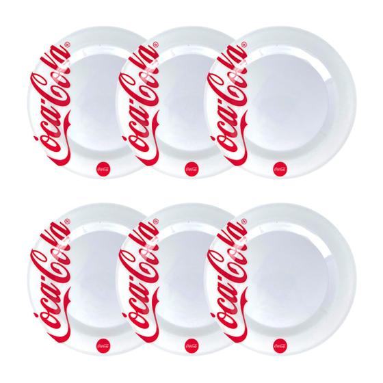 Imagem de Kit 6 Pratos Raso Coca Cola De Melanina 25cm - Branco