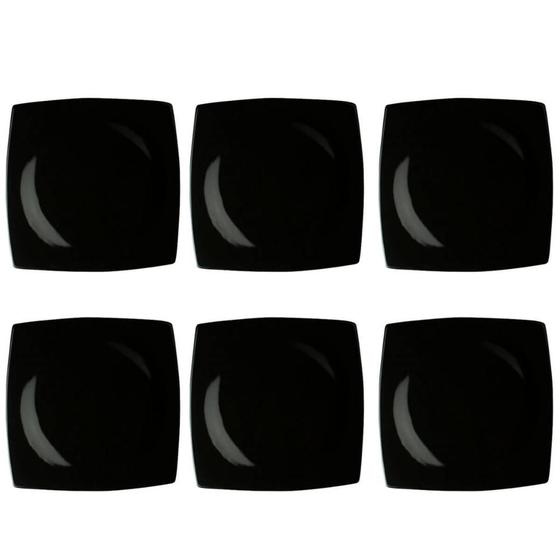 Imagem de Kit 6 Pratos Rasos Sobremesa de Porcelana Oriental Preto 21cm Germer Quadrado Sushi