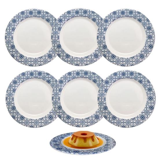 Kit 6 Pratos Sobremesa 20cm Melamina Branco Decorado Mandiali Menor preço em Kit 6 Pratos Sobremesa 20cm Melamina Branco Decorado Mandiali
