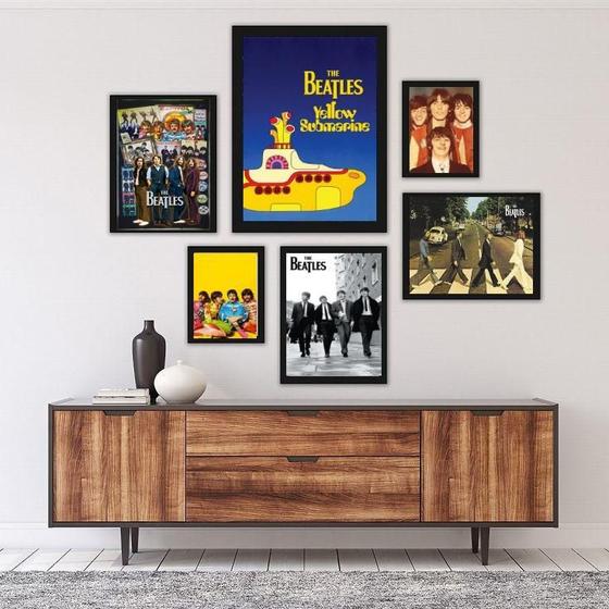 Imagem de Kit 6 Quadros Decorativos Beatles Com Vidro - Madeira Preta