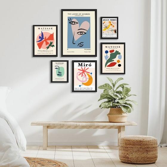 Imagem de Kit 6 Quadros Papiers Découpés Matisse Miró Picasso - com vidro