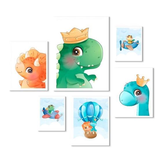 Imagem de Kit 6 Quadros Quarto Infantil Dino Baby - Com Vidro